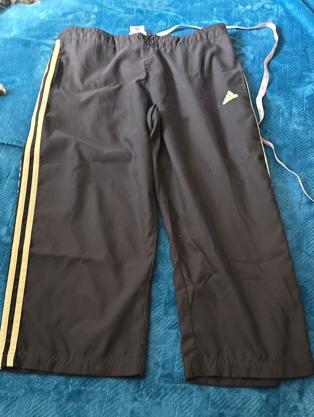 adidas Black Sweatpants with Yellow Side Stripes — Womans